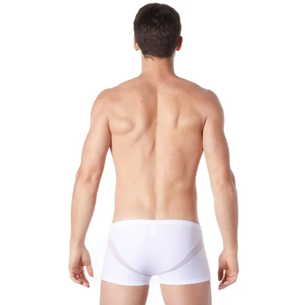 Boxer blanc sexy avec fine résille en V - LM805-67WHT