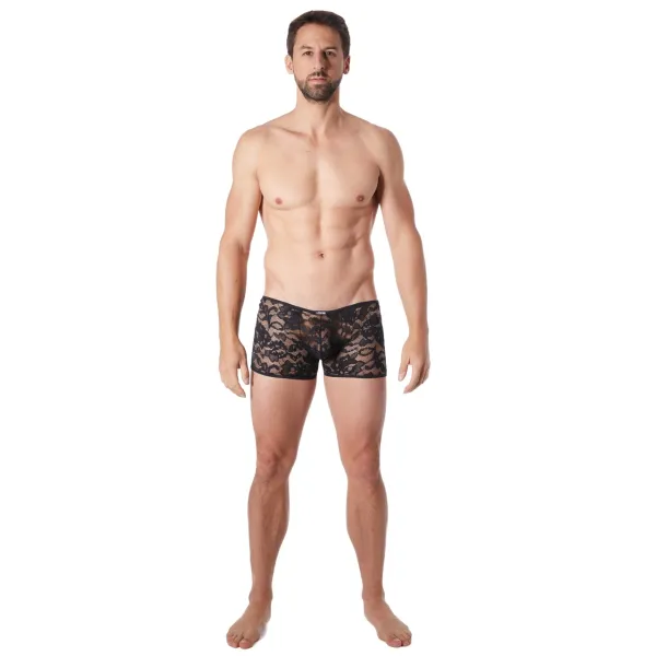 Boxer noir en fine dentelle avec légère transparence - LM706-67BLK