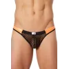 String noir filet avec bandes simili cuir oranges - LM911-57MBKO