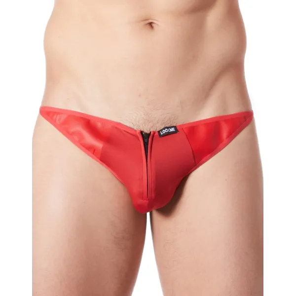 String rouge sexy avec fermeture éclair et côtés style cuir - LM813-57RED