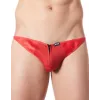 String rouge sexy avec fermeture éclair et côtés style cuir - LM813-57RED