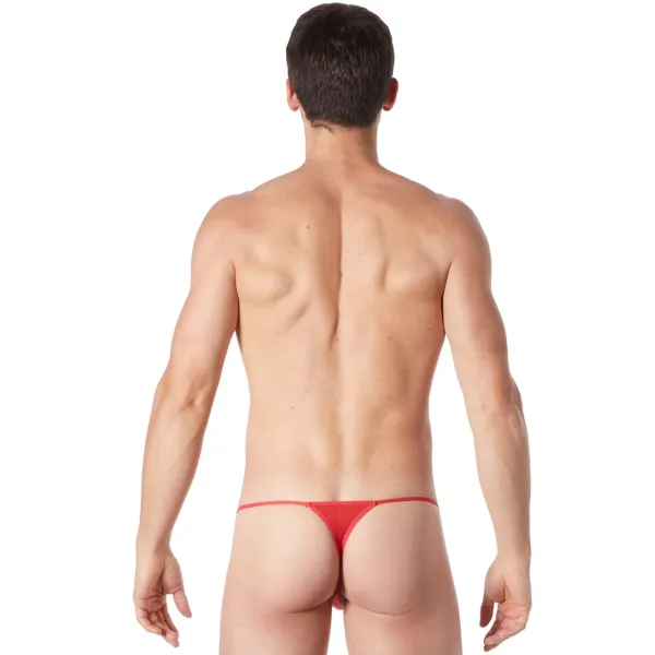 String rouge sexy avec fermeture éclair et côtés style cuir - LM813-57RED