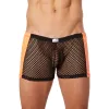 Boxer noir filet avec côtés simili cuir orange - LM911-67MBKO