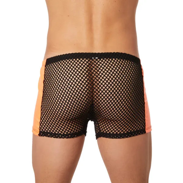 Boxer noir filet avec côtés simili cuir orange - LM911-67MBKO