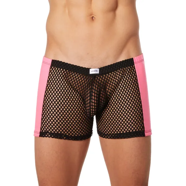 Boxer noir filet avec côtés simili cuir rose - LM911-67MBKM