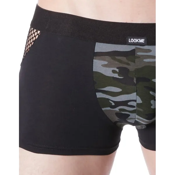 Boxer noir sexy armée déco camouflage côtés résille filet - LM814-67BLK