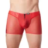 Boxer rouge sexy avec fermeture éclair et côtés style cuir et maille transparente - LM813-67RED