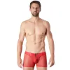 Boxer rouge sexy avec fermeture éclair et côtés style cuir et maille transparente - LM813-67RED