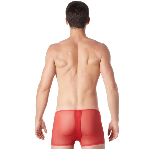 Boxer rouge sexy avec fermeture éclair et côtés style cuir et maille transparente - LM813-67RED