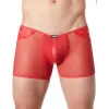 Boxer rouge sexy maille transparente et bande style cuir - LM807-67RED