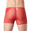 Boxer rouge sexy maille transparente et bande style cuir - LM807-67RED