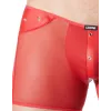 Boxer rouge sexy maille transparente et bande style cuir - LM807-67RED