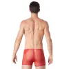 Boxer rouge sexy maille transparente et bande style cuir - LM807-67RED