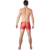 Boxer rouge sexy maille transparente et bande style cuir - LM807-67RED