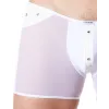 Boxer blanc sexy maille transparente et bande style cuir - LM807-67WHT