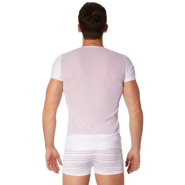 T-shirt blanc rayé opaque et transparent - LM906-81WHT