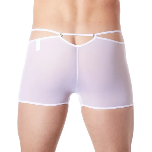 Boxer blanc suspendu fine maille transparente et ornements - LM804-67WHT