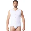 V-shirt débardeur blanc satiné avec bandes style cuir et dos avec transparence - LM807-77WHT