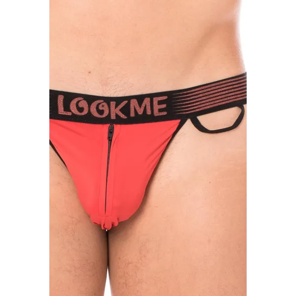 Slip rouge échancré avec zip - LM2003-61RED