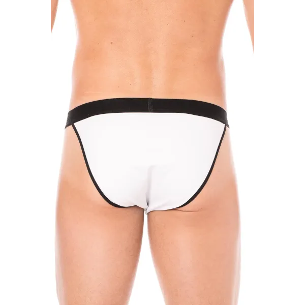 Slip blanc échancré avec zip - LM2003-61WHT