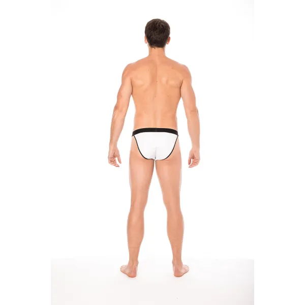 Slip blanc échancré avec zip - LM2003-61WHT