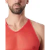 V-shirt rouge fine maille avec transparence - LM92-76RED