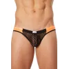 Slip noir filet avec bandes simili cuir oranges - LM911-61MBKO