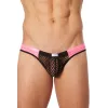 Slip noir filet avec bandes simili cuir roses - LM911-61MBKM