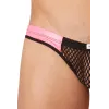 Slip noir filet avec bandes simili cuir roses - LM911-61MBKM