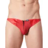 Slip brief rouge sexy avec fermeture éclair et côtés style cuir dos transparent - LM813-61RED