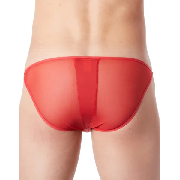 Slip brief rouge sexy avec fermeture éclair et côtés style cuir dos transparent - LM813-61RED