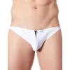 Slip brief blanc sexy avec fermeture éclair et côtés style cuir dos transparent - LM813-61WHT