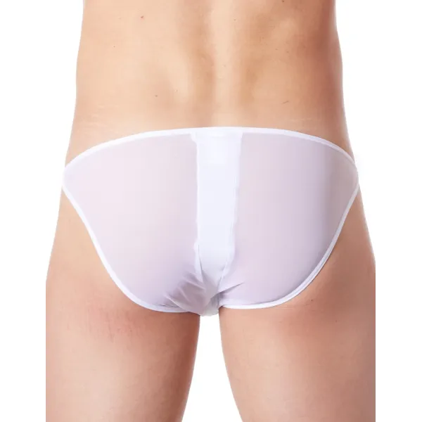 Slip brief blanc sexy avec fermeture éclair et côtés style cuir dos transparent - LM813-61WHT