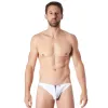 Slip brief blanc sexy avec fermeture éclair et côtés style cuir dos transparent - LM813-61WHT