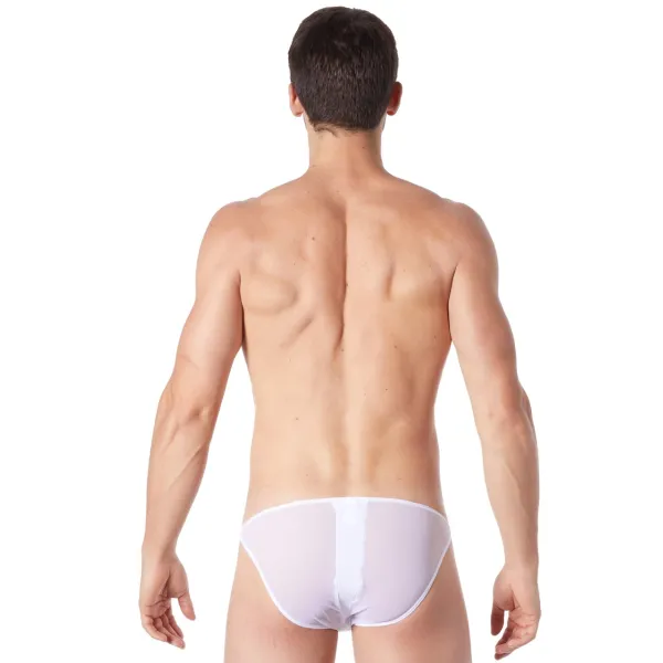 Slip brief blanc sexy avec fermeture éclair et côtés style cuir dos transparent - LM813-61WHT