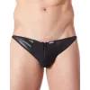 Slip brief noir sexy avec fermeture éclair et côtés style cuir dos transparent - LM813-61BLK