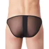 Slip brief noir sexy avec fermeture éclair et côtés style cuir dos transparent - LM813-61BLK