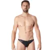 Slip brief noir sexy avec fermeture éclair et côtés style cuir dos transparent - LM813-61BLK