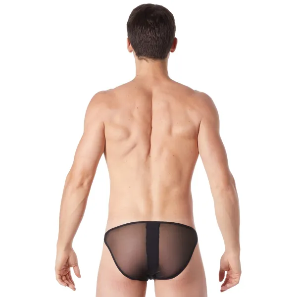 Slip brief noir sexy avec fermeture éclair et côtés style cuir dos transparent - LM813-61BLK