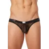 Slip noir filet avec bandes simili cuir - LM911-61MBLK