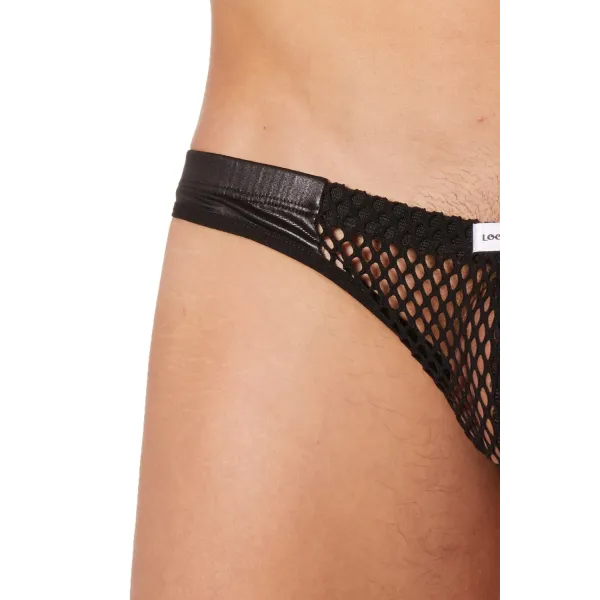 Slip noir filet avec bandes simili cuir - LM911-61MBLK