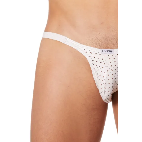 Slip échancré blanc simili cuir finement ajouré - LM811-61WHT