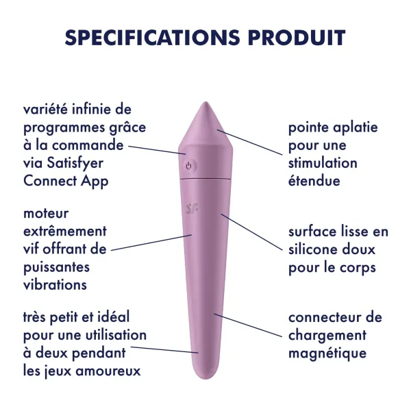 Vibromasseur connecté lilas USB Ultra Power Bullet 8 Satisfyer - CC597745