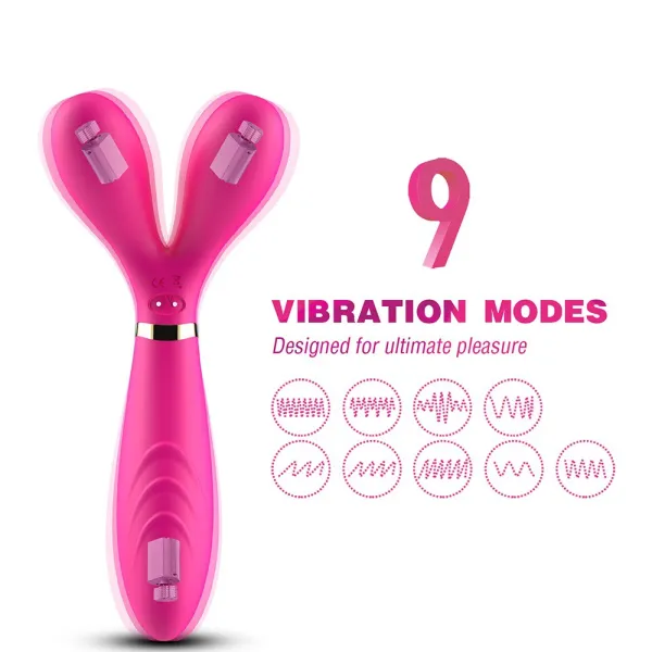 Vibromasseur Wand  rose en forme de Y avec 3 moteurs - USK-W04PNK