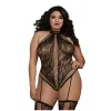 Combinaison Grande Taille dans un style Body string en dentelle avec des détails croisés - DG0329XBLK