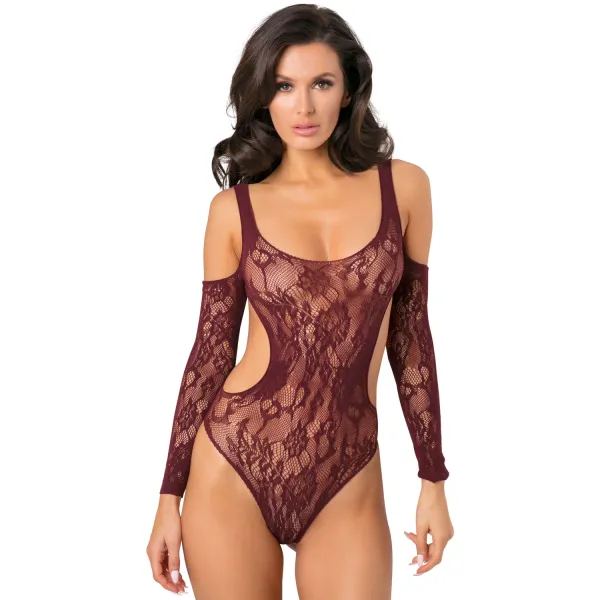 Body bordeaux échancré manches 3/4 - REN7069-BUR