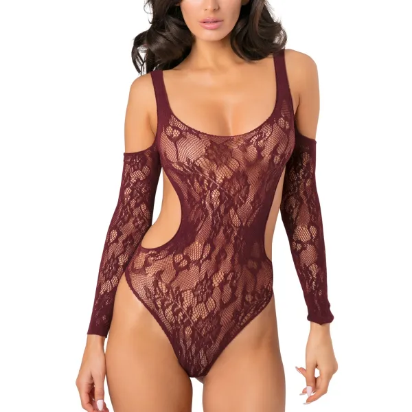 Body bordeaux échancré manches 3/4 - REN7069-BUR