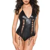 Body sexy noir wetlook ajouré avec laçage - ML80012BLK