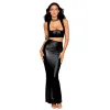 Ensemble Soutien-gorge et jupe longue noir en simili cuir - DG13198BLK